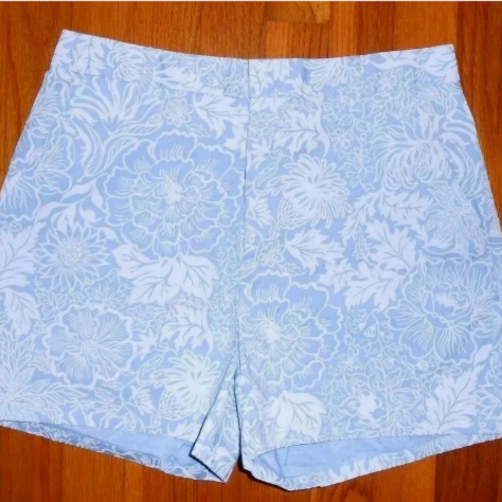 TIBI Blue Floral Shorts Size 4 Cotton Spandex